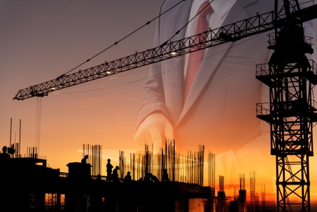 A construction crane with an overlay of a lawyer.